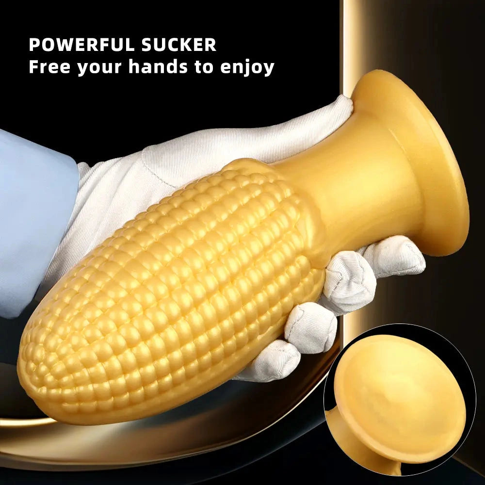 5.9in 6.7in 8.07in Liquid Silicone Thread Granules Soft Corn Gold Dildo