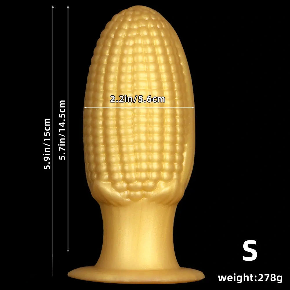 5.9in 6.7in 8.07in Liquid Silicone Thread Granules Soft Corn Gold Dildo