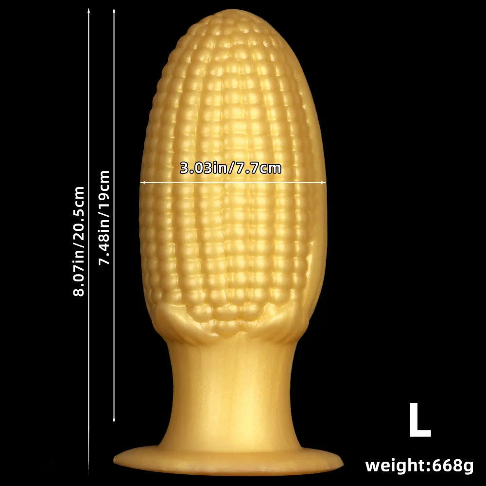 5.9in 6.7in 8.07in Liquid Silicone Thread Granules Soft Corn Gold Dildo