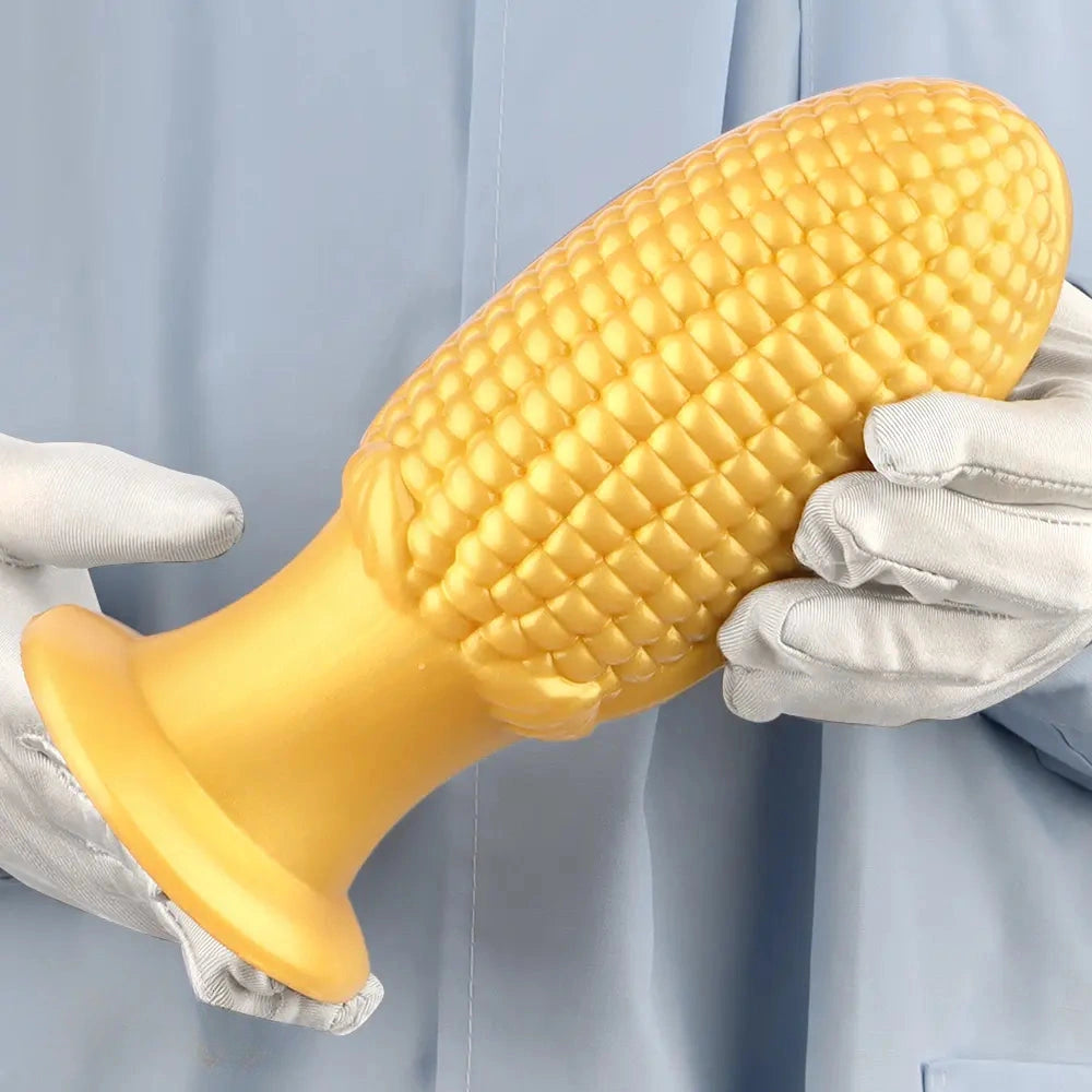 5.9in 6.7in 8.07in Liquid Silicone Thread Granules Soft Corn Gold Dildo