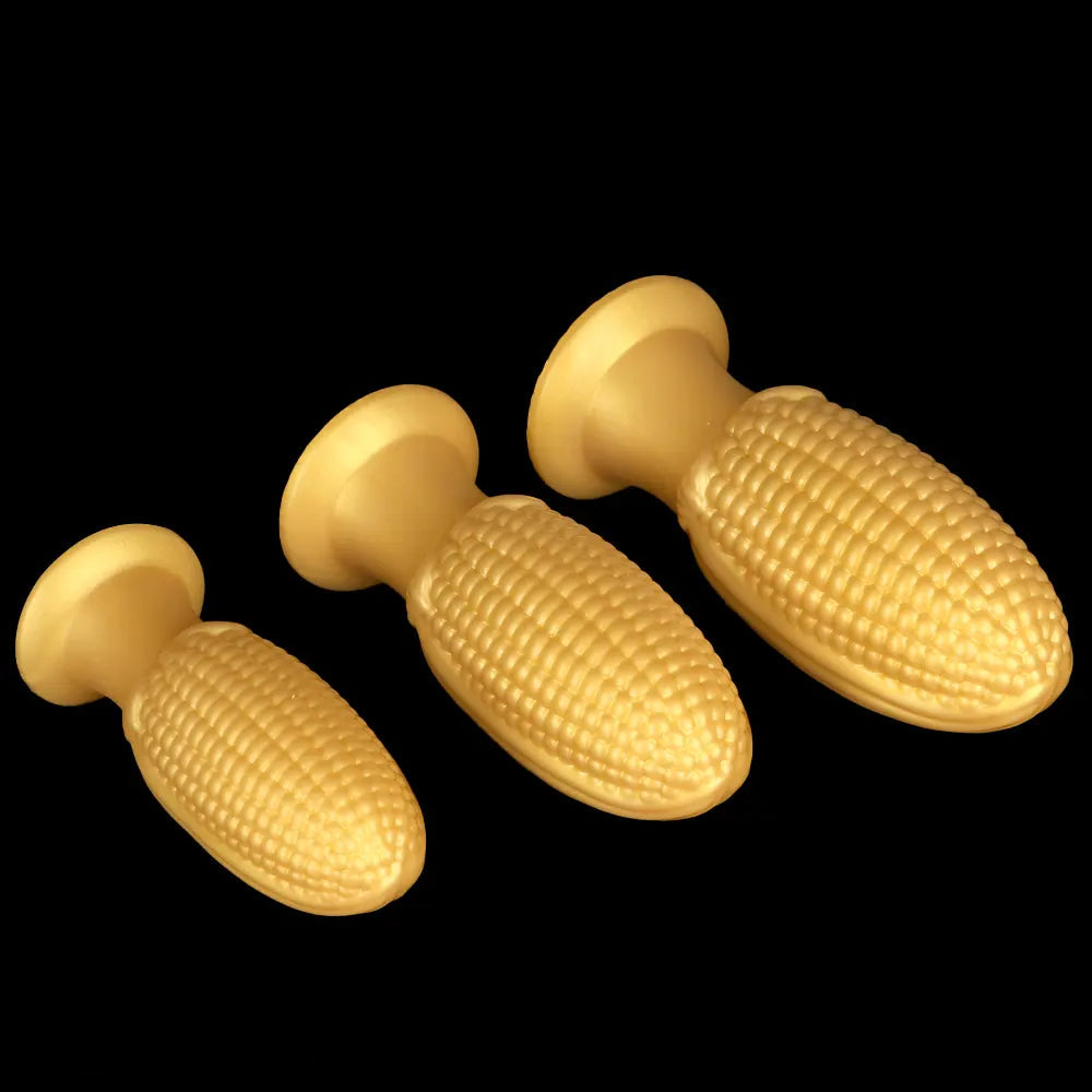 5.9in 6.7in 8.07in Liquid Silicone Thread Granules Soft Corn Gold Dildo