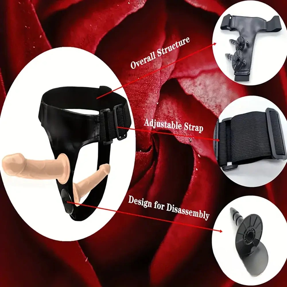 5.9in 7.1in Wearable Adjustable Panty Harness Strap on Dual Dildos