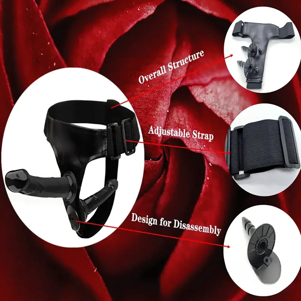 5.9in 7.1in Wearable Adjustable Panty Harness Strap on Dual Dildos