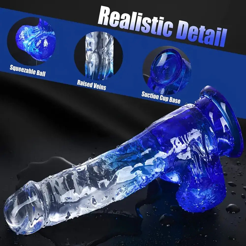 5.9in 7in 7.9in Gradient Color Clear Jelly Real Cock Dildo For G-Spot Sex