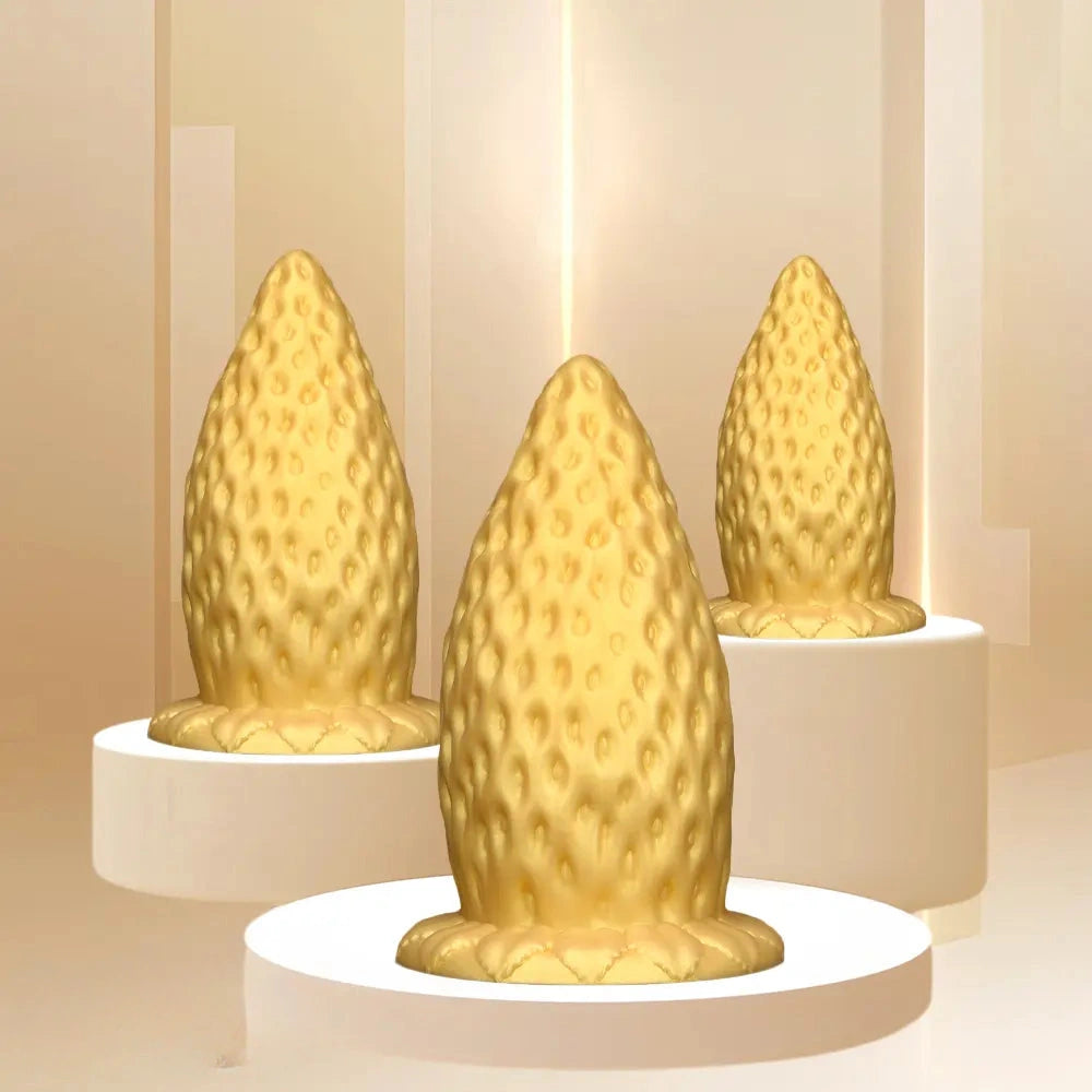 5.9in 8.07in 9.84in Gold Silicone Thick Strawberry Penis Anal Plug Fisting