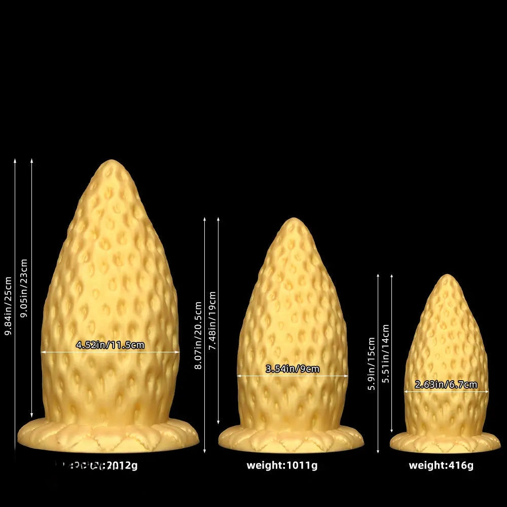 5.9in 8.07in 9.84in Gold Silicone Thick Strawberry Penis Anal Plug Fisting