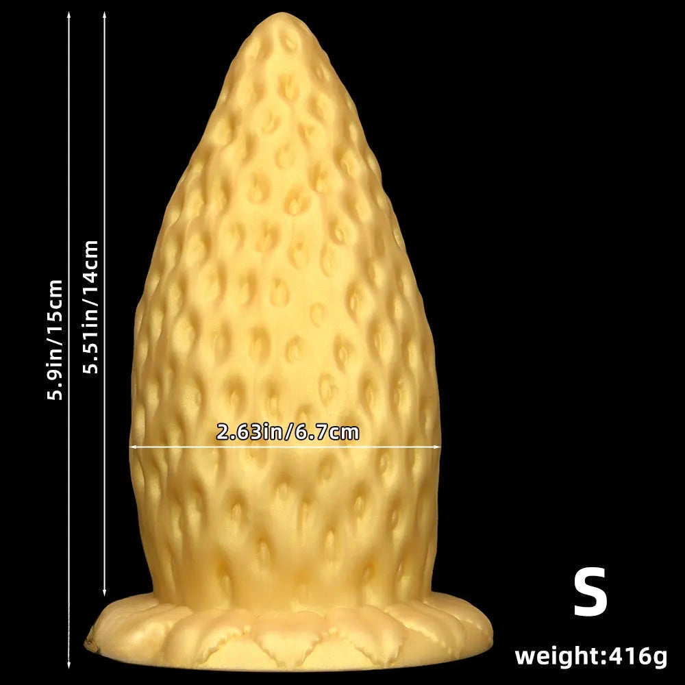 5.9in 8.07in 9.84in Gold Silicone Thick Strawberry Penis Anal Plug Fisting