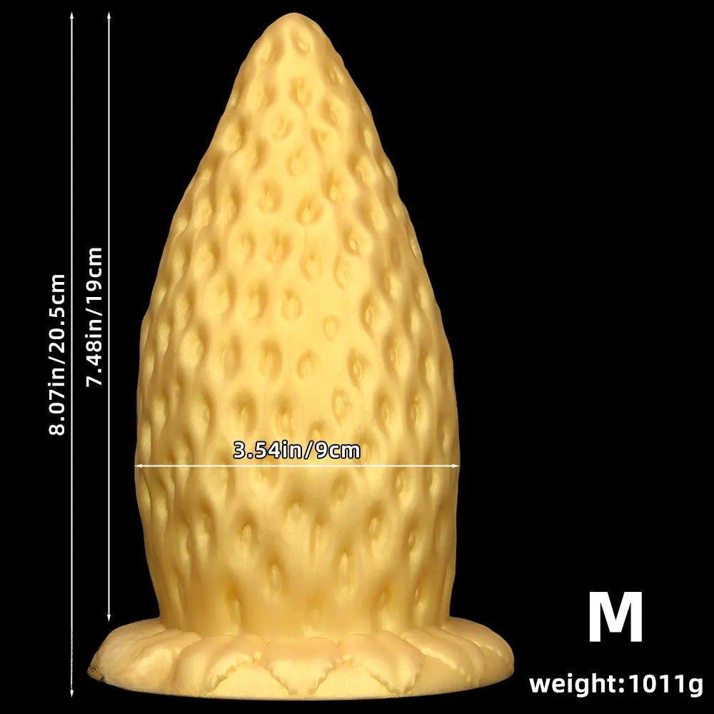 5.9in 8.07in 9.84in Gold Silicone Thick Strawberry Penis Anal Plug Fisting