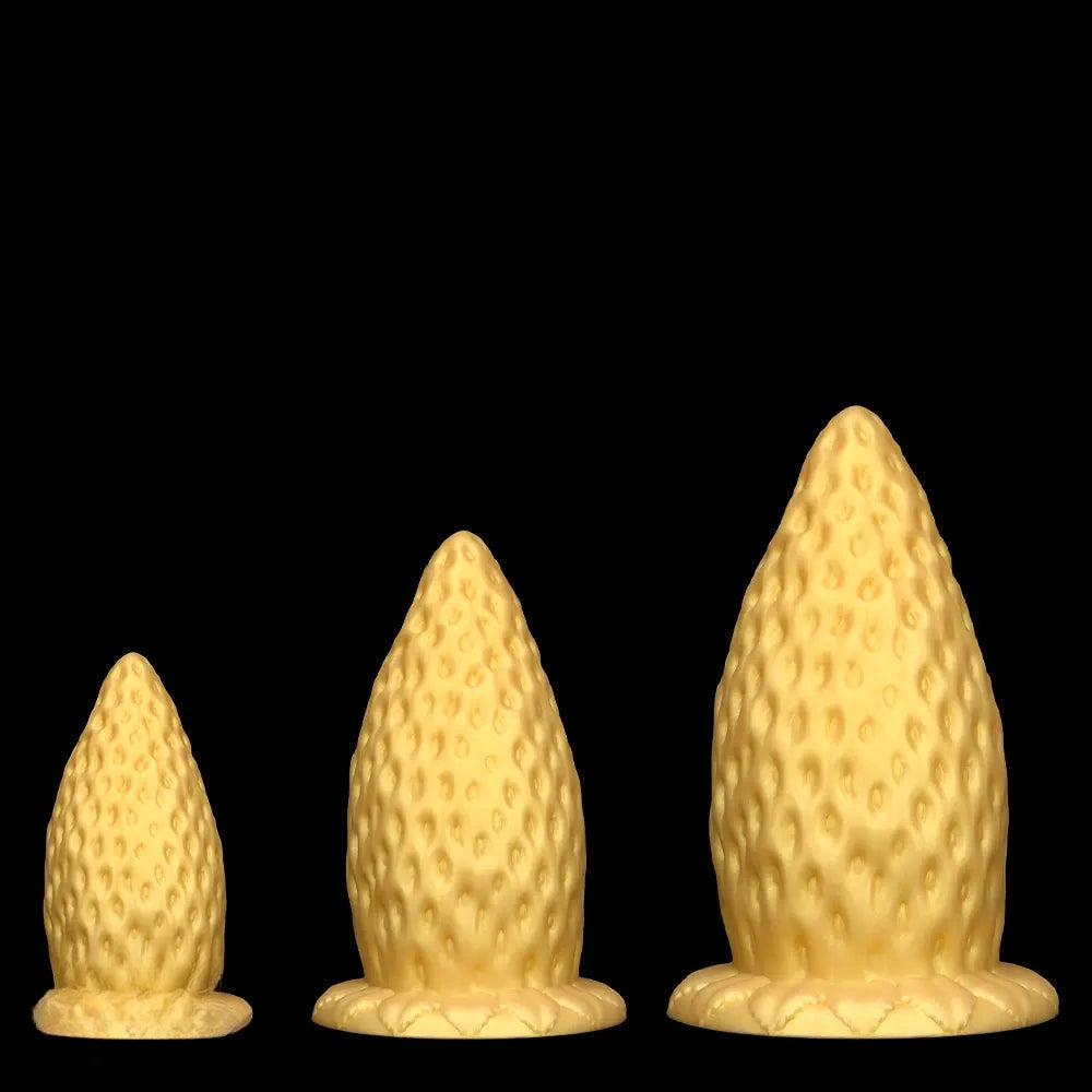 5.9in 8.07in 9.84in Gold Silicone Thick Strawberry Penis Anal Plug Fisting