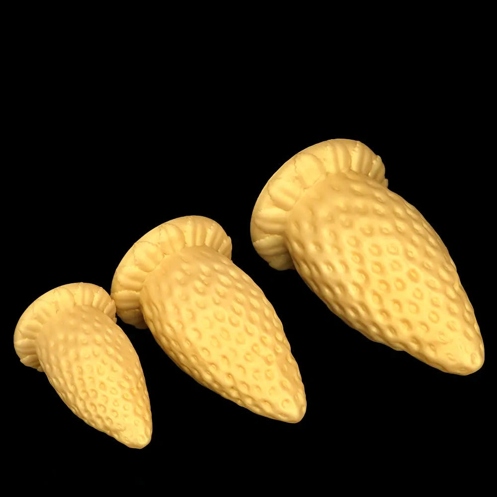 5.9in 8.07in 9.84in Gold Silicone Thick Strawberry Penis Anal Plug Fisting