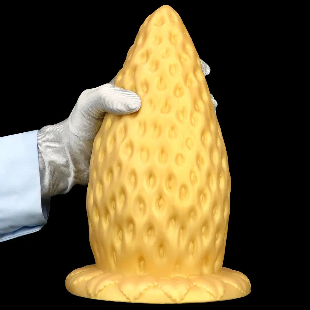 5.9in 8.07in 9.84in Gold Silicone Thick Strawberry Penis Anal Plug Fisting