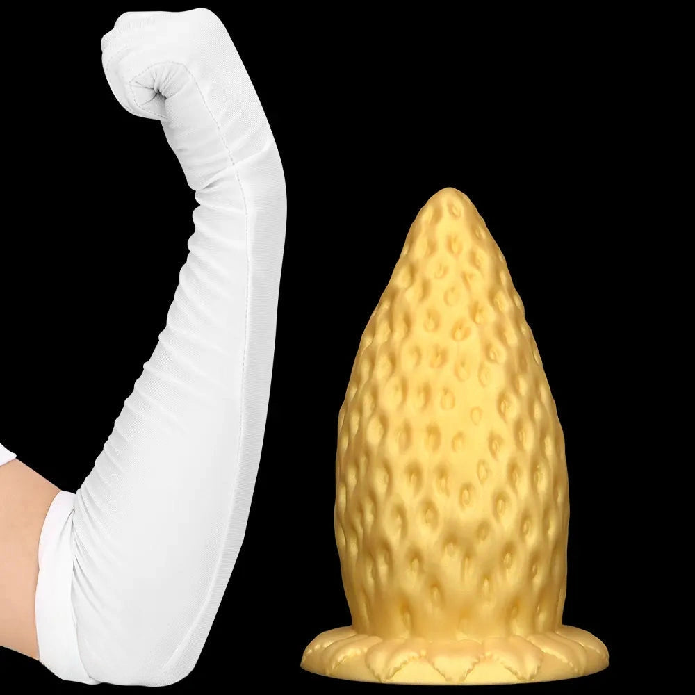 5.9in 8.07in 9.84in Gold Silicone Thick Strawberry Penis Anal Plug Fisting