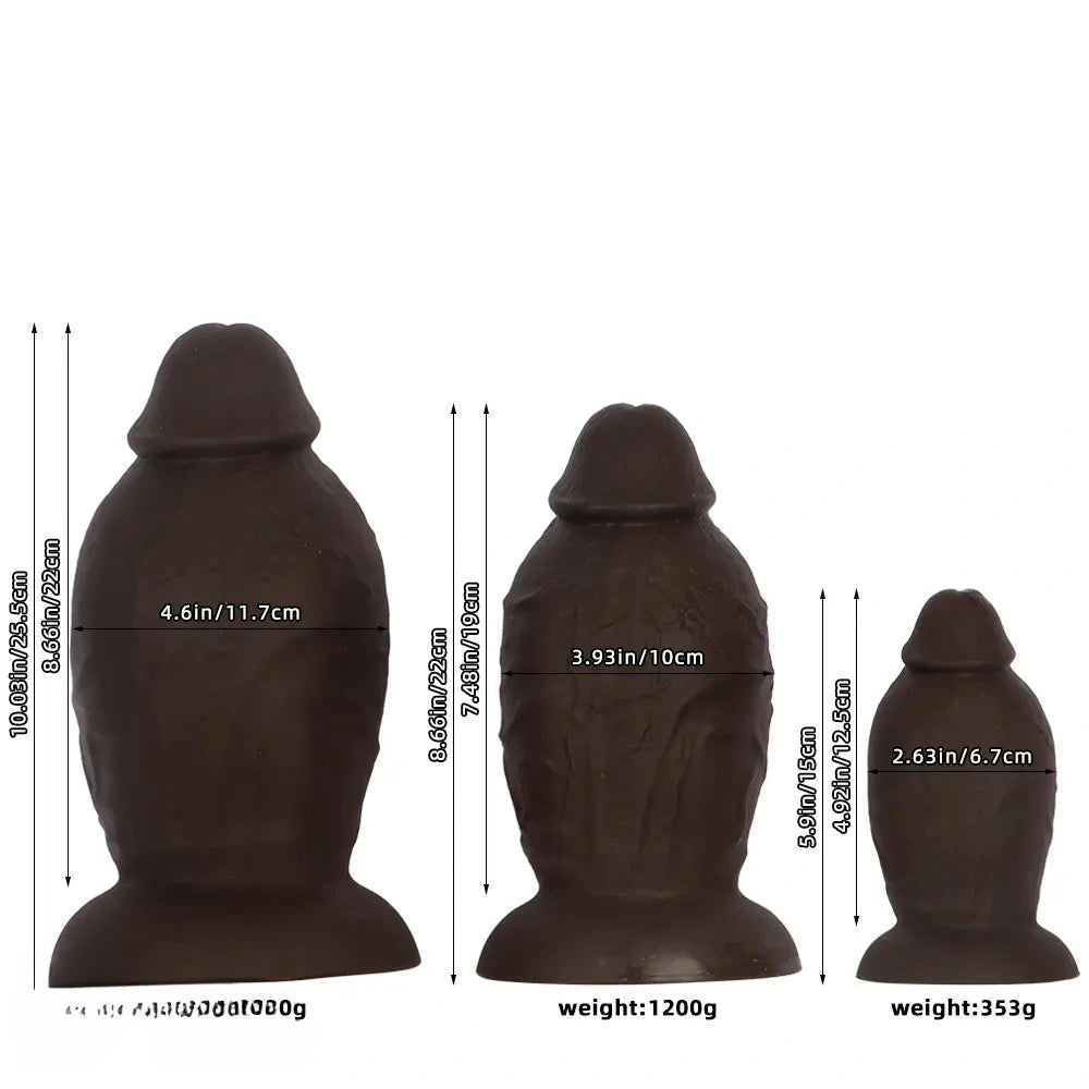 5.9in 8.66in 10.03in Coffee Eggless Large Anal Plug Penis Silicone Dildo