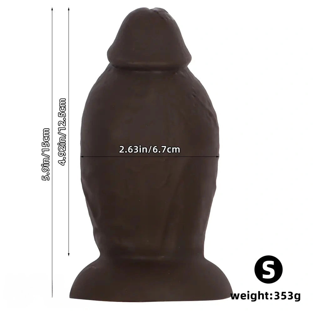 5.9in 8.66in 10.03in Coffee Eggless Large Anal Plug Penis Silicone Dildo