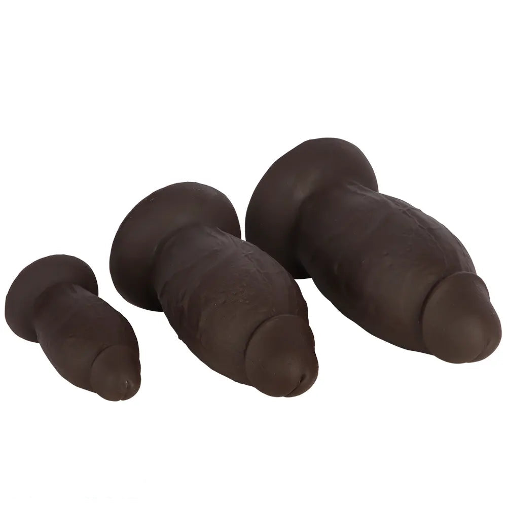 5.9in 8.66in 10.03in Coffee Eggless Large Anal Plug Penis Silicone Dildo