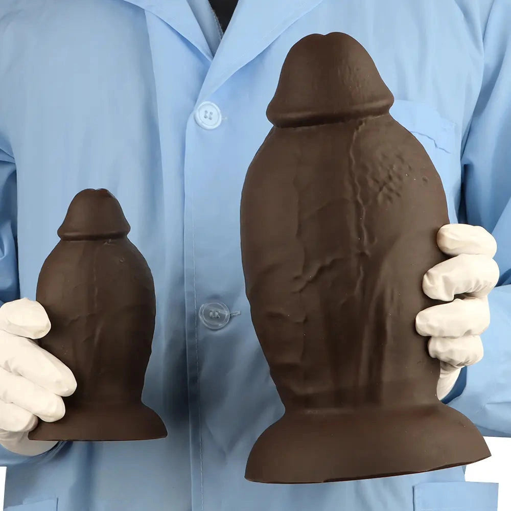 5.9in 8.66in 10.03in Coffee Eggless Large Anal Plug Penis Silicone Dildo
