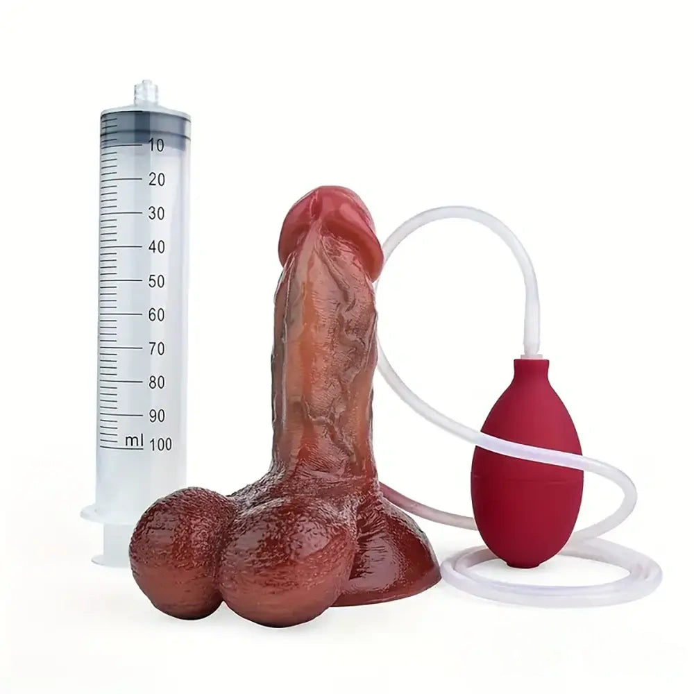 5.9in Soft Real Skin Silicone G Spot Squirting Dildo With Big Testicles