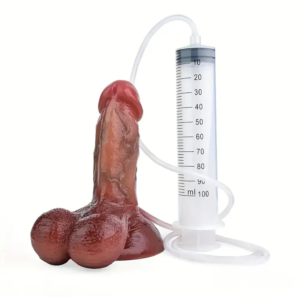 5.9in Soft Real Skin Silicone G Spot Squirting Dildo With Big Testicles