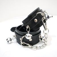 BDSM PU Leather Bondage SM Handcuffs with Bells