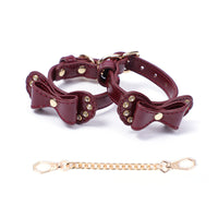 BDSM Rhinestone Bow - Shaped PU Leather SM Handcuffs With Chain