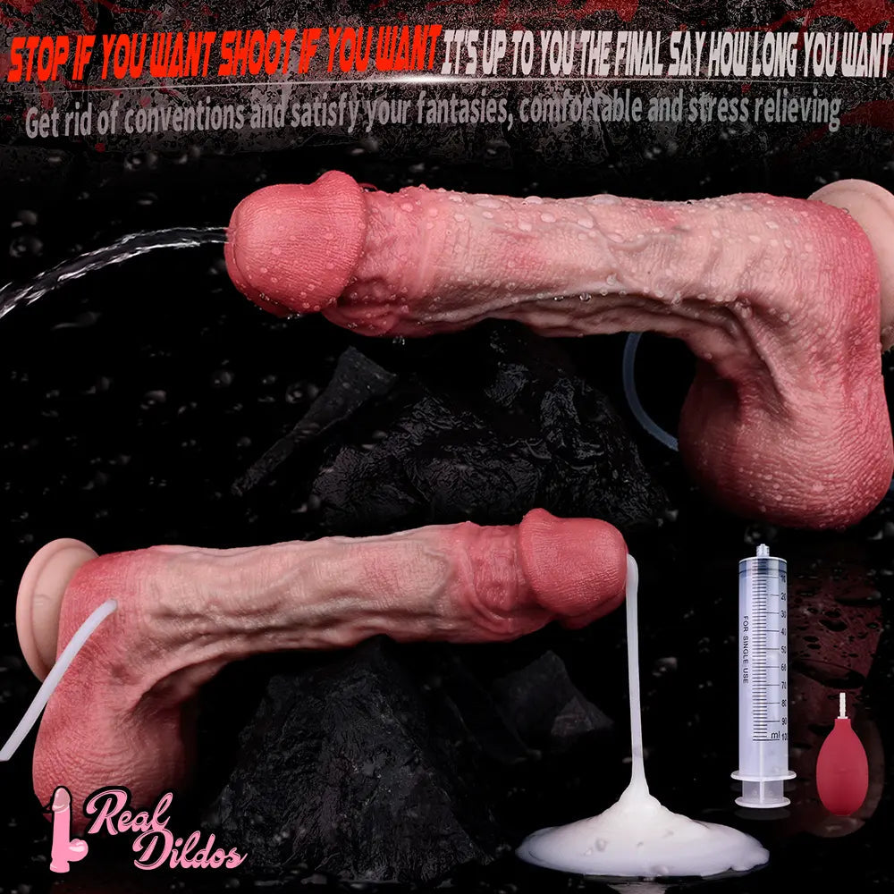 10.12in Couple Sex Game Toy Dual Density Silicone Ejaculating Dildo