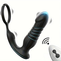 6.02in Unisex Soft Silicone Thrusting Vibrating Remote Dildo With Cock Ring