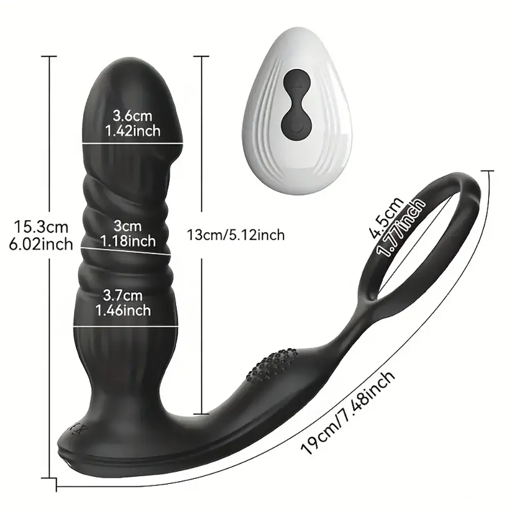 6.02in Unisex Soft Silicone Thrusting Vibrating Remote Dildo With Cock Ring