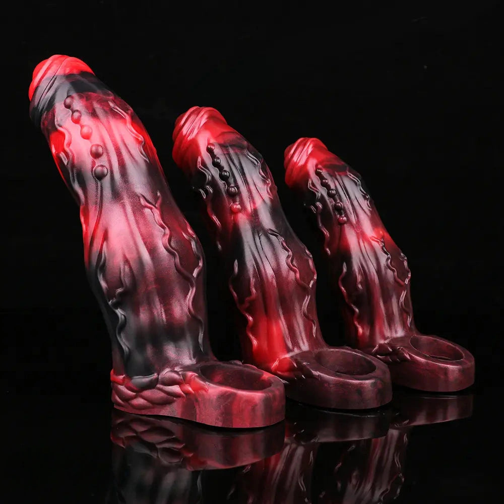 6.18in 6.85in 7.95in Uncut Dog Knot Spiked Soft Dildo Sleeve Cock Extender