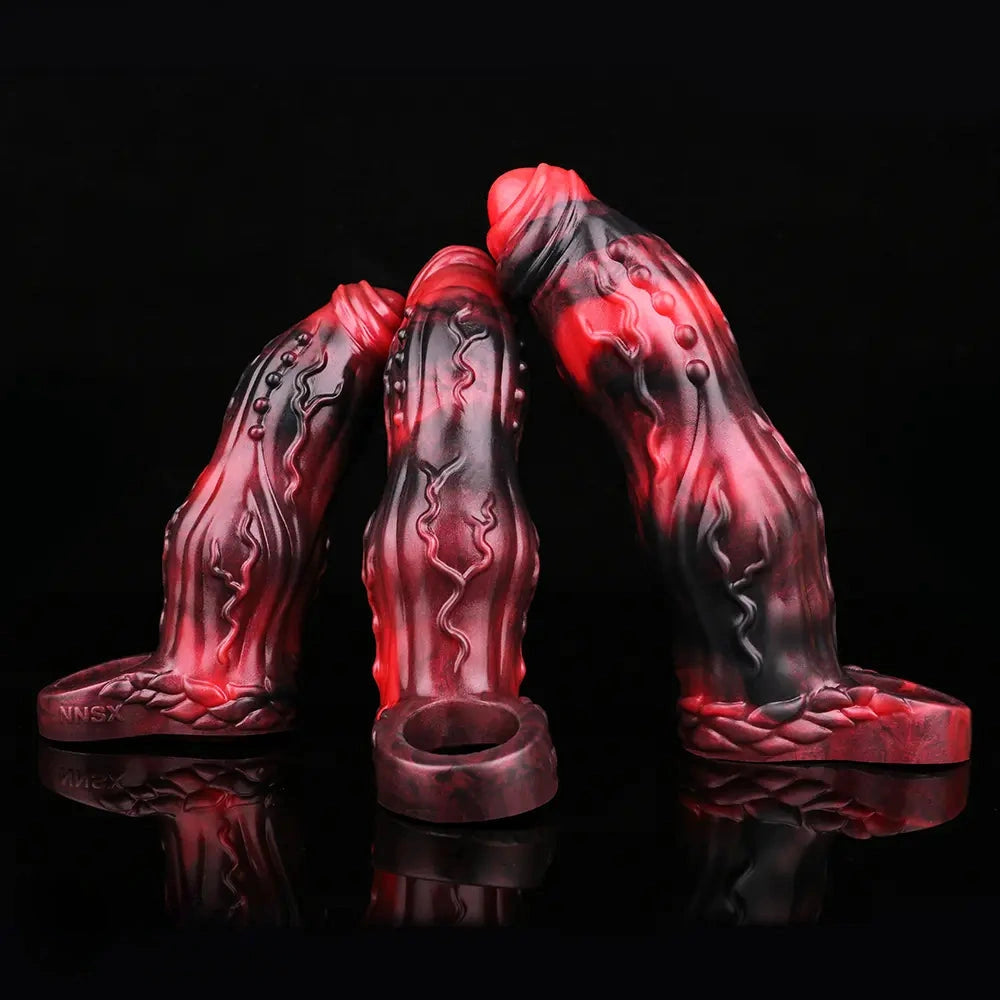6.18in 6.85in 7.95in Uncut Dog Knot Spiked Soft Dildo Sleeve Cock Extender