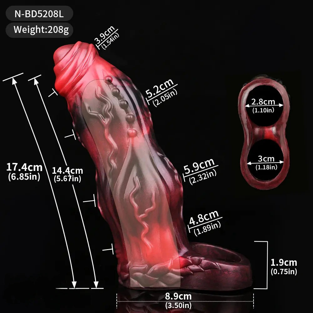 6.18in 6.85in 7.95in Uncut Dog Knot Spiked Soft Dildo Sleeve Cock Extender