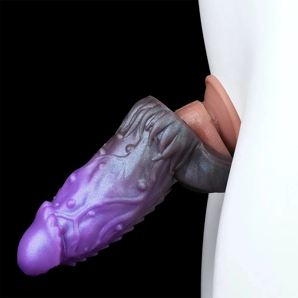 6.18in Dragon Fantasy Hollow Spiked Soft Dildo Sleeve For Penis Enlargement