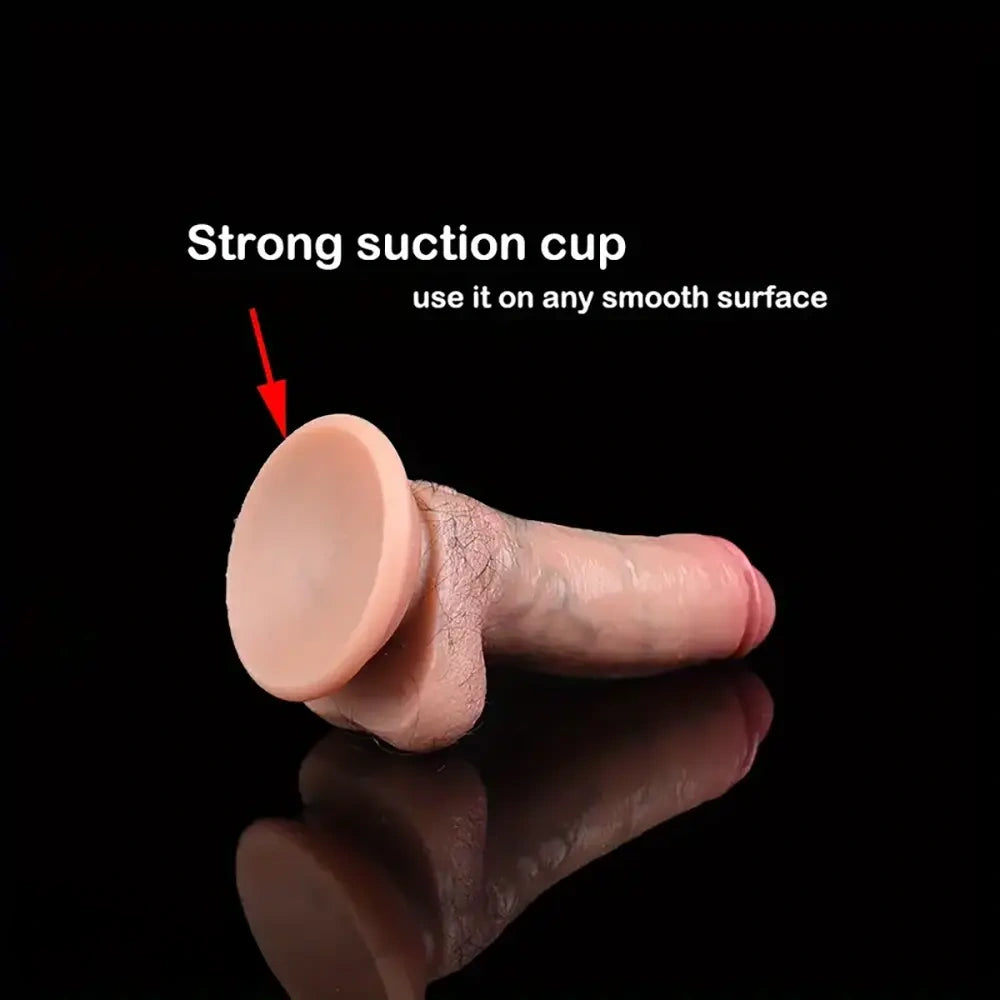 6.18in Super Realistic Silicone Soft Cock Dildo With Hairs Sucker