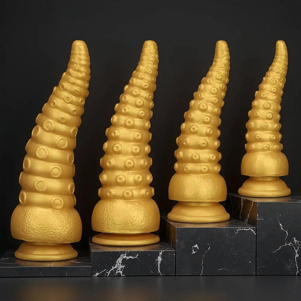 6.1in 6.88in 8.26in 8.66in Gold Silicone Multi-size Octopus Thick Dildo