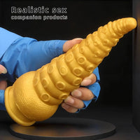 6.1in 6.88in 8.26in 8.66in Gold Silicone Multi-size Octopus Thick Dildo