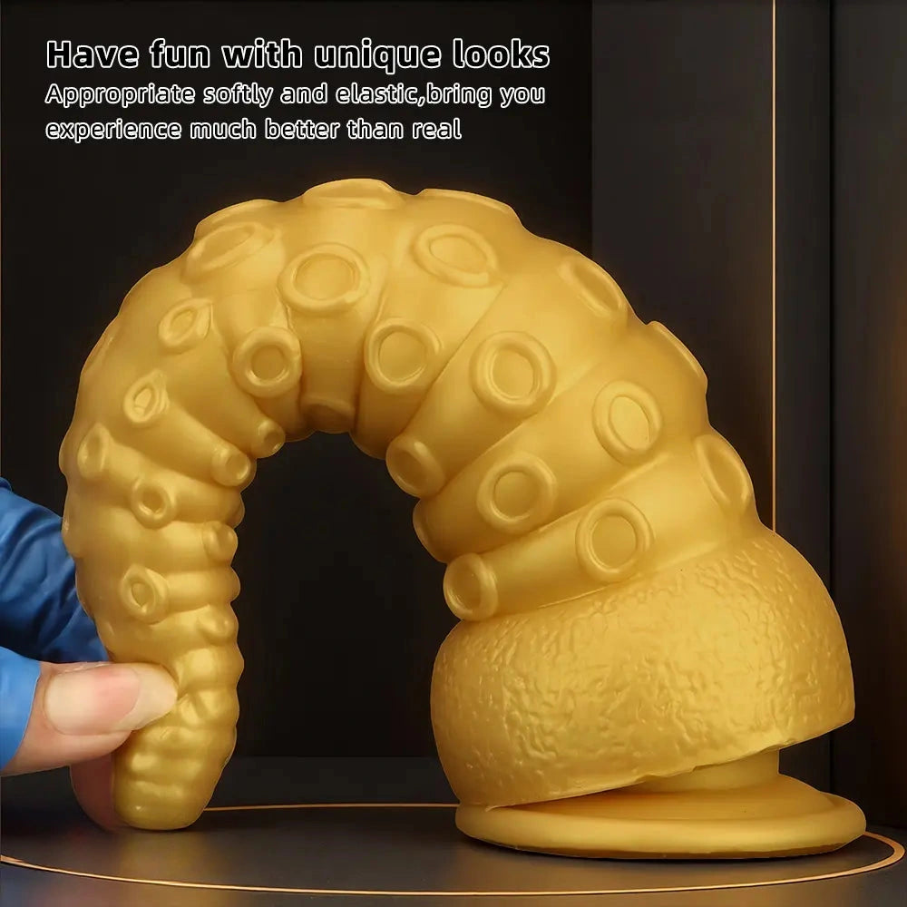 6.1in 6.88in 8.26in 8.66in Gold Silicone Multi-size Octopus Thick Dildo