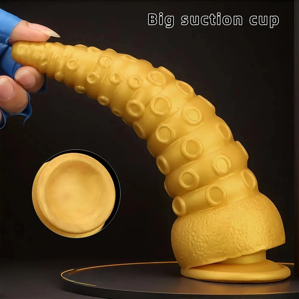 6.1in 6.88in 8.26in 8.66in Gold Silicone Multi-size Octopus Thick Dildo
