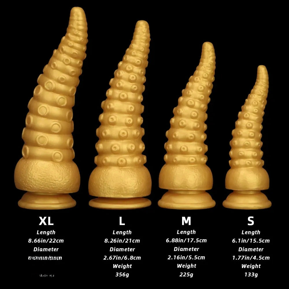6.1in 6.88in 8.26in 8.66in Gold Silicone Multi-size Octopus Thick Dildo