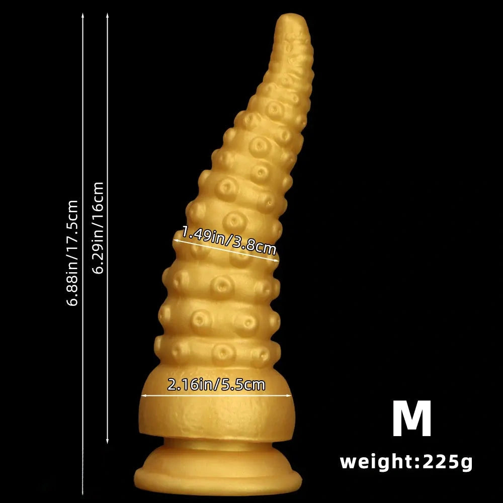 6.1in 6.88in 8.26in 8.66in Gold Silicone Multi-size Octopus Thick Dildo