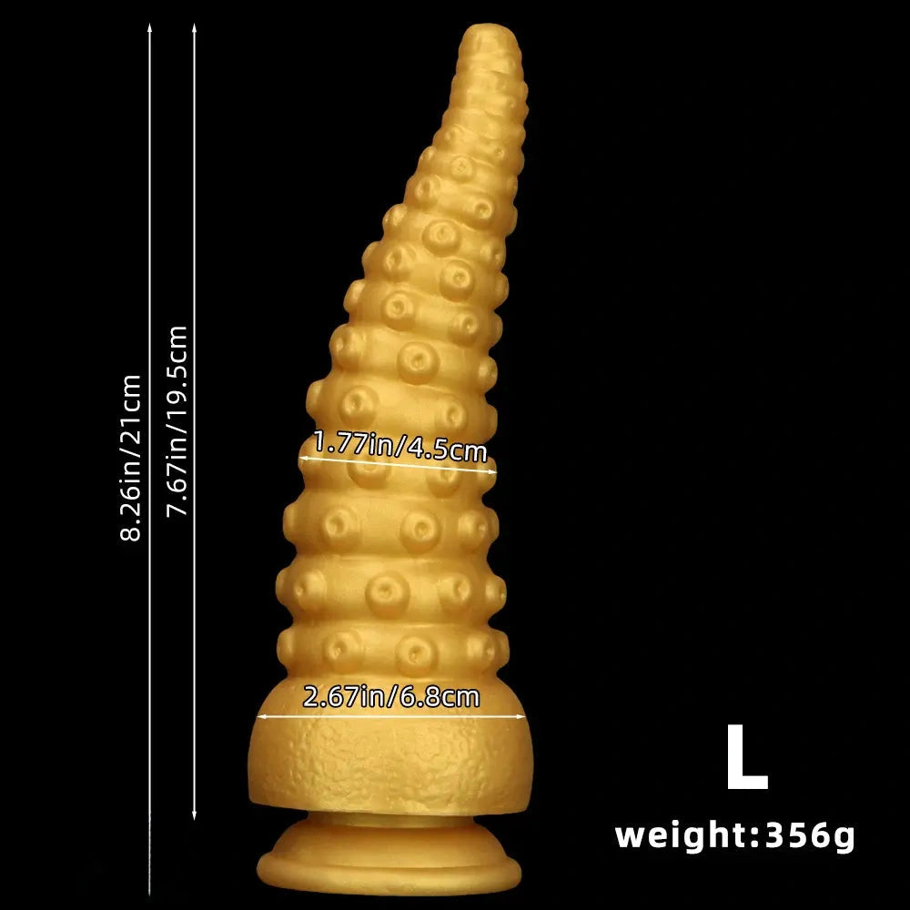 6.1in 6.88in 8.26in 8.66in Gold Silicone Multi-size Octopus Thick Dildo