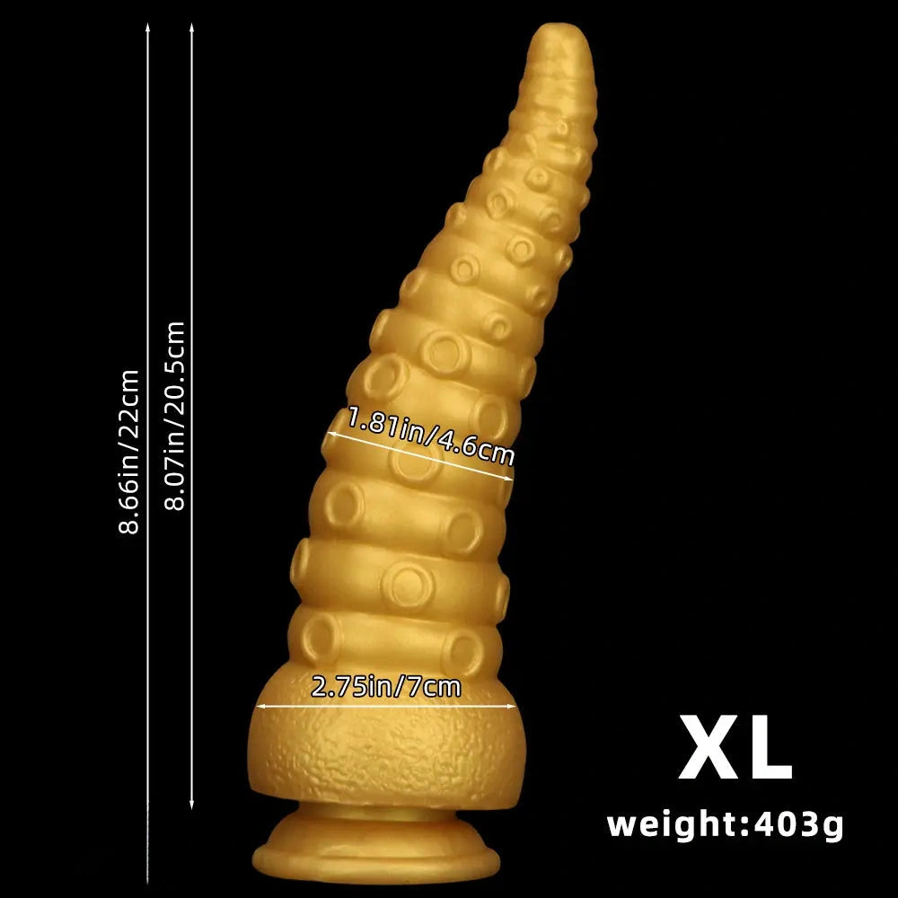6.1in 6.88in 8.26in 8.66in Gold Silicone Multi-size Octopus Thick Dildo