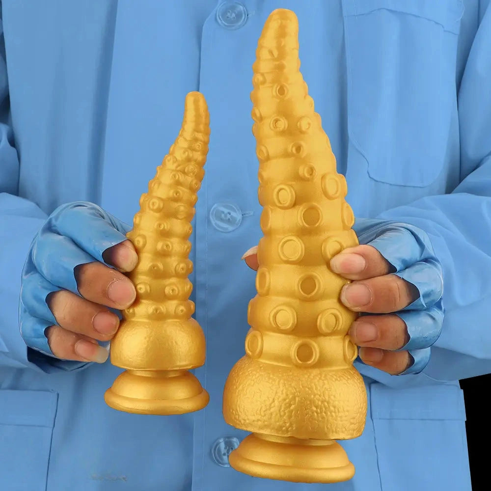 6.1in 6.88in 8.26in 8.66in Gold Silicone Multi-size Octopus Thick Dildo