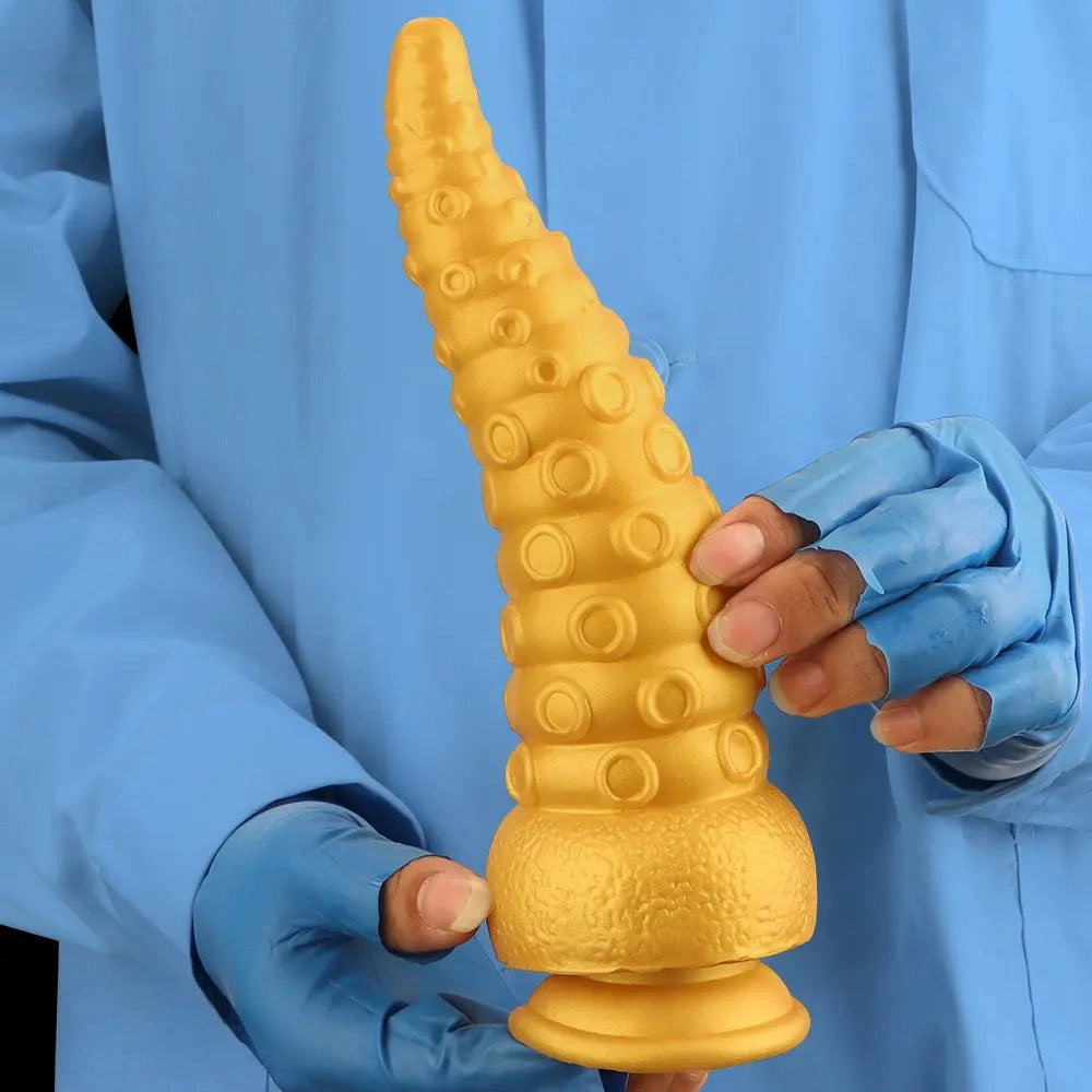6.1in 6.88in 8.26in 8.66in Gold Silicone Multi-size Octopus Thick Dildo