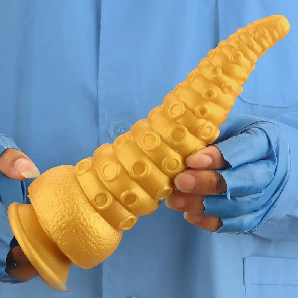 6.1in 6.88in 8.26in 8.66in Gold Silicone Multi-size Octopus Thick Dildo