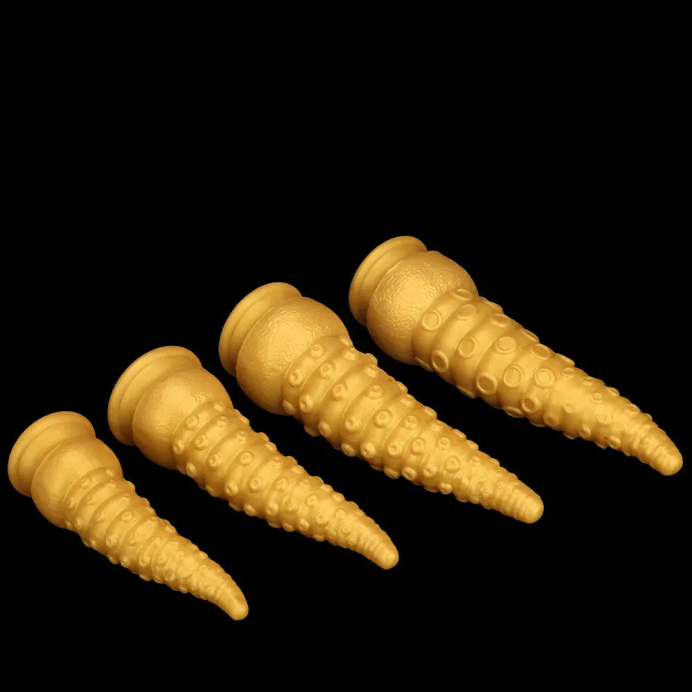 6.1in 6.88in 8.26in 8.66in Gold Silicone Multi-size Octopus Thick Dildo