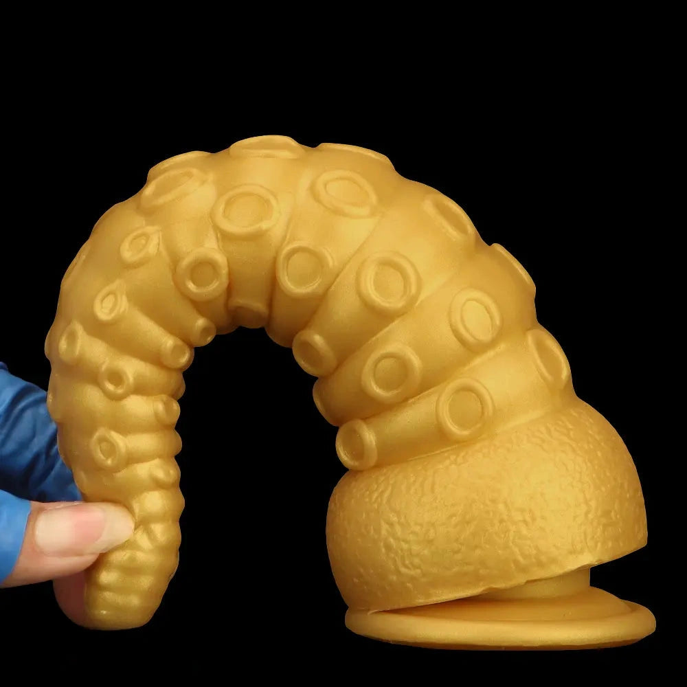 6.1in 6.88in 8.26in 8.66in Gold Silicone Multi-size Octopus Thick Dildo