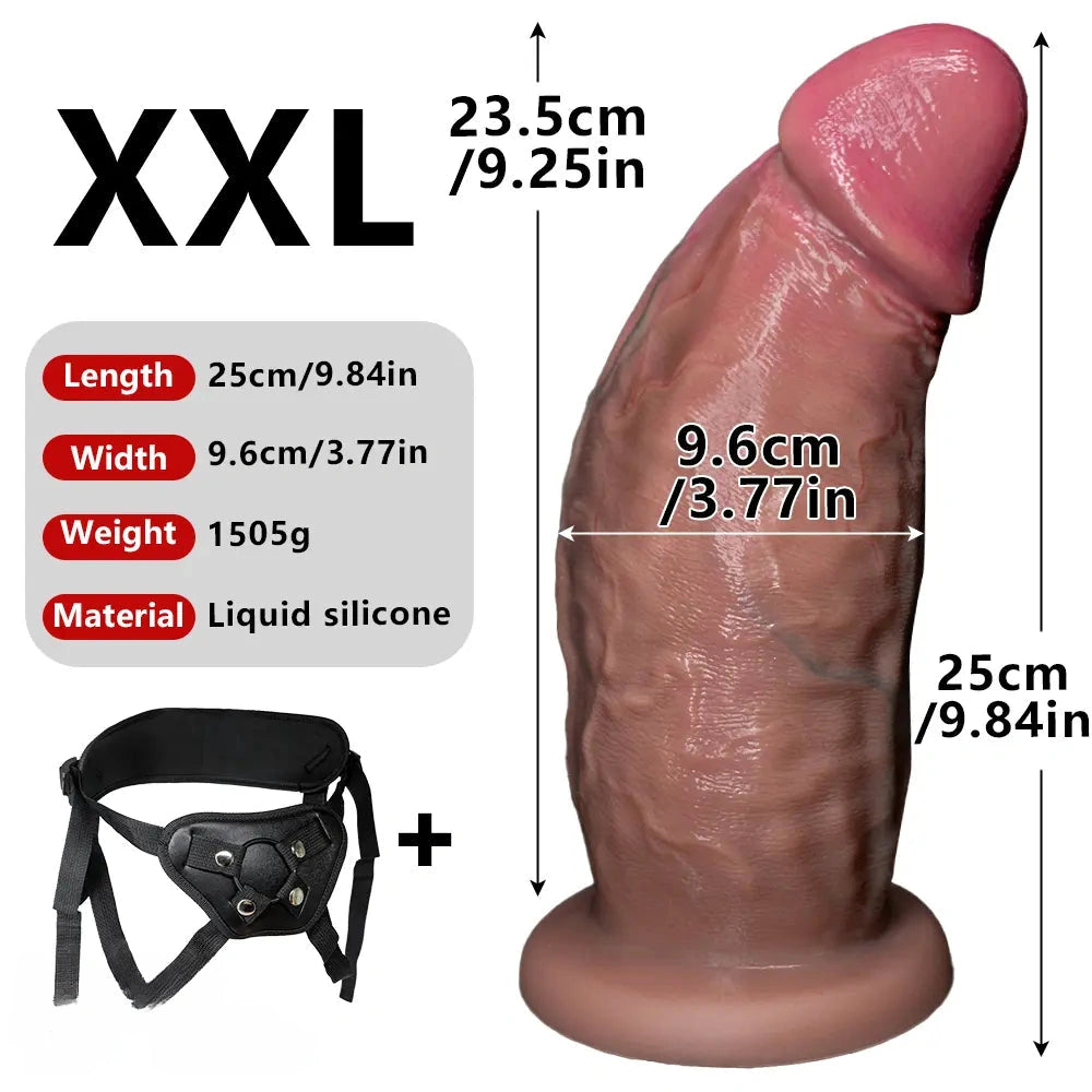 6.1in 7.08in 8.26in 9.05in 9.84in Realistic Thick Strap on Silicone Dildo Toy