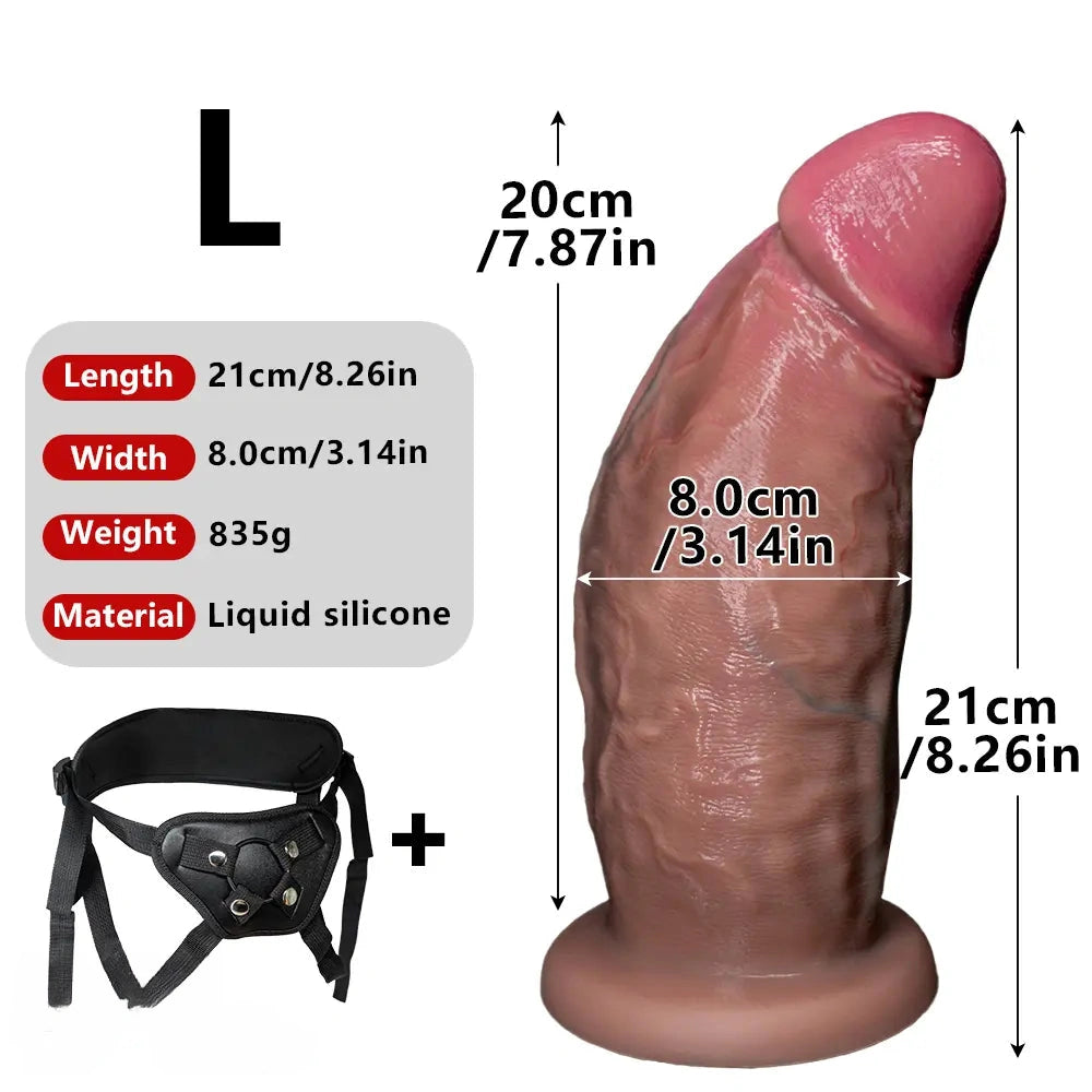 6.1in 7.08in 8.26in 9.05in 9.84in Realistic Thick Strap on Silicone Dildo Toy