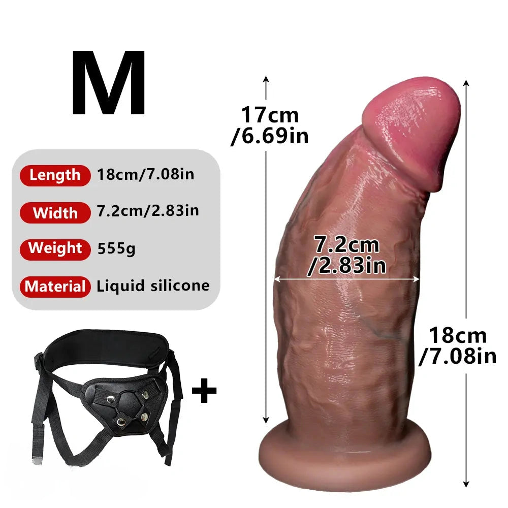 6.1in 7.08in 8.26in 9.05in 9.84in Realistic Thick Strap on Silicone Dildo Toy
