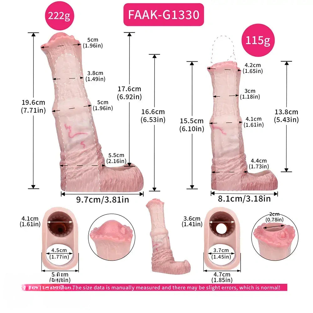 6.1in 7.71in Horse Penis Dildo Sleeve Realistic Texture Stem Pulse Cock Sleeve