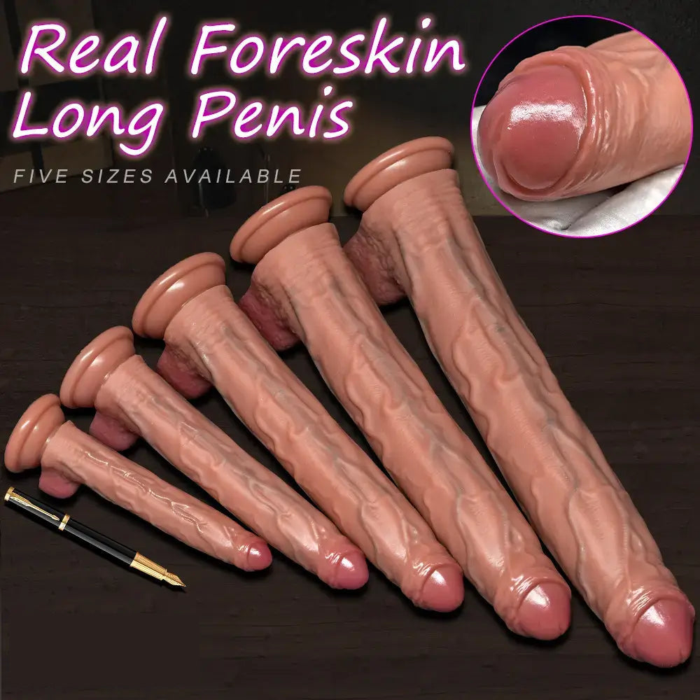 6.1in 7.87in 9.64in 11.41in 13.38in Strap on Real Foreskin Long Big Dildo